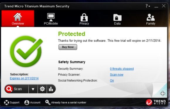 trend micro main screen